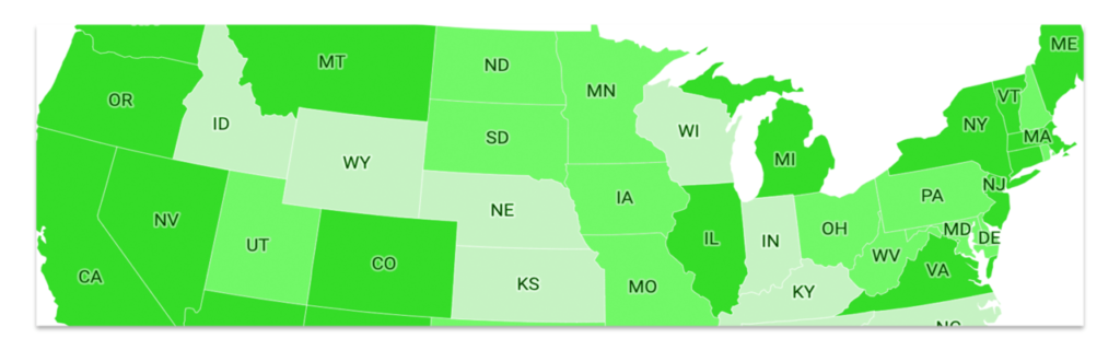 How many states is weed legal in cropped map